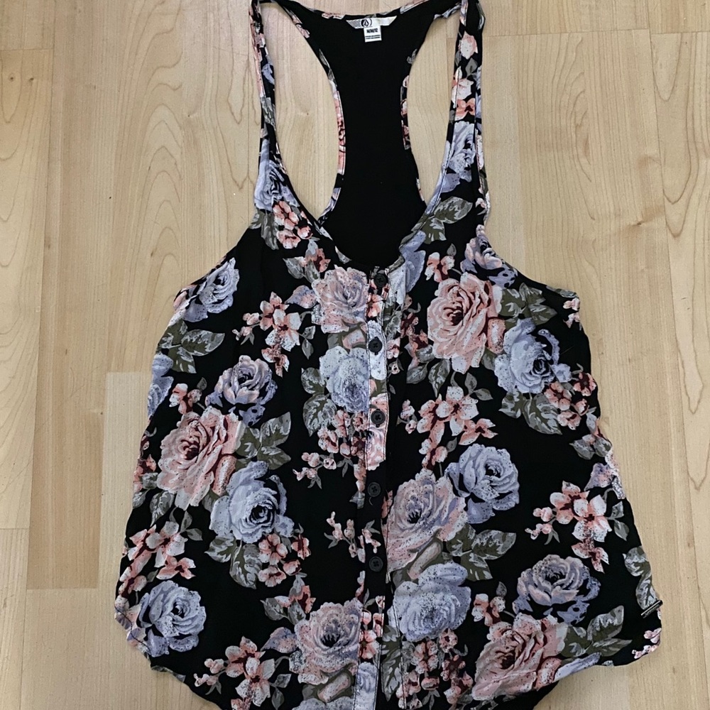 Floral button up sleeveless top